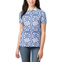 Blue Ngatu Pattern Malo e Lelei Tonga Women Polo Shirt