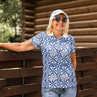 Blue Ngatu Pattern Malo e Lelei Tonga Women Polo Shirt
