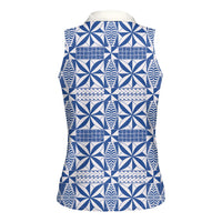 Blue Ngatu Pattern Malo e Lelei Tonga Women Sleeveless Polo Shirt
