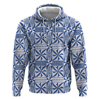 Blue Ngatu Pattern Malo e Lelei Tonga Zip Hoodie