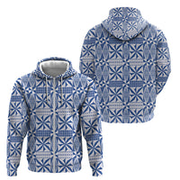 Blue Ngatu Pattern Malo e Lelei Tonga Zip Hoodie