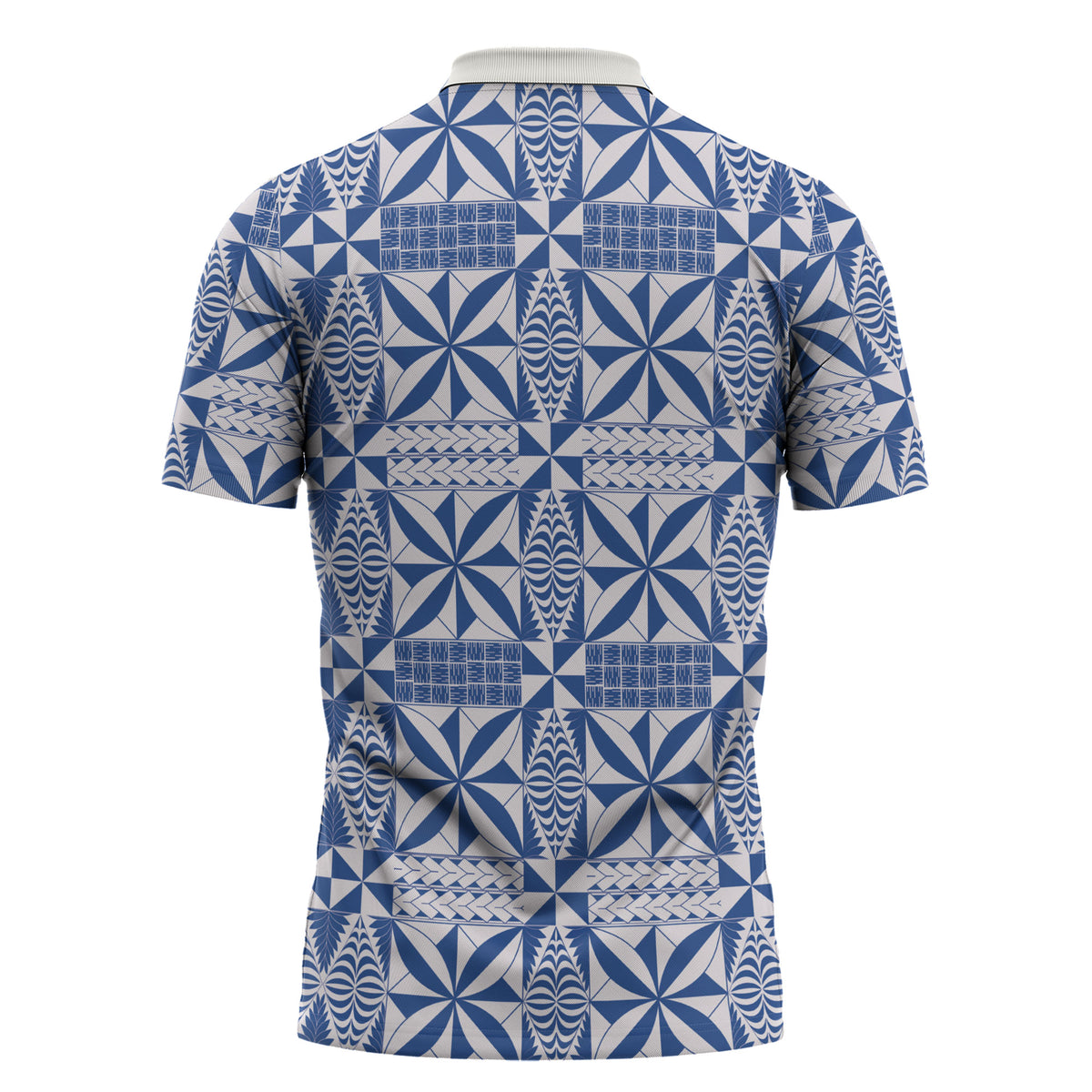 Blue Ngatu Pattern Malo e Lelei Tonga Zipper Polo Shirt