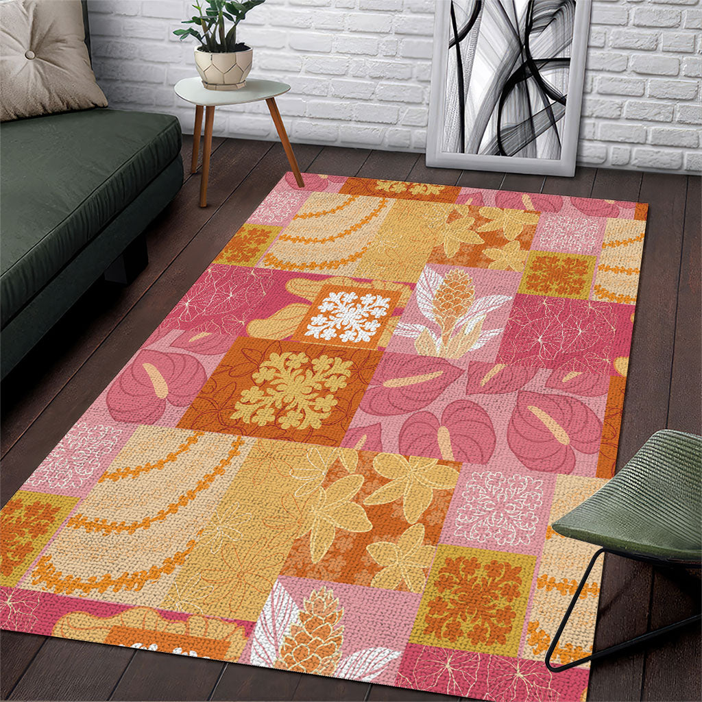 Aloha Hawaii Quilt Floral Patchwork Style Area Rug