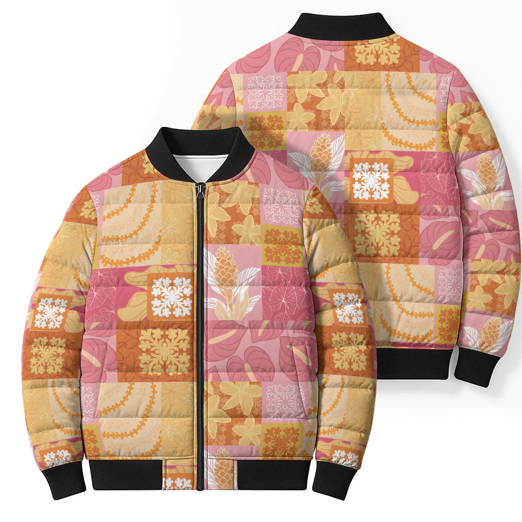 Aloha Hawaii Quilt Floral Patchwork Style Bomber Puffer Jacket