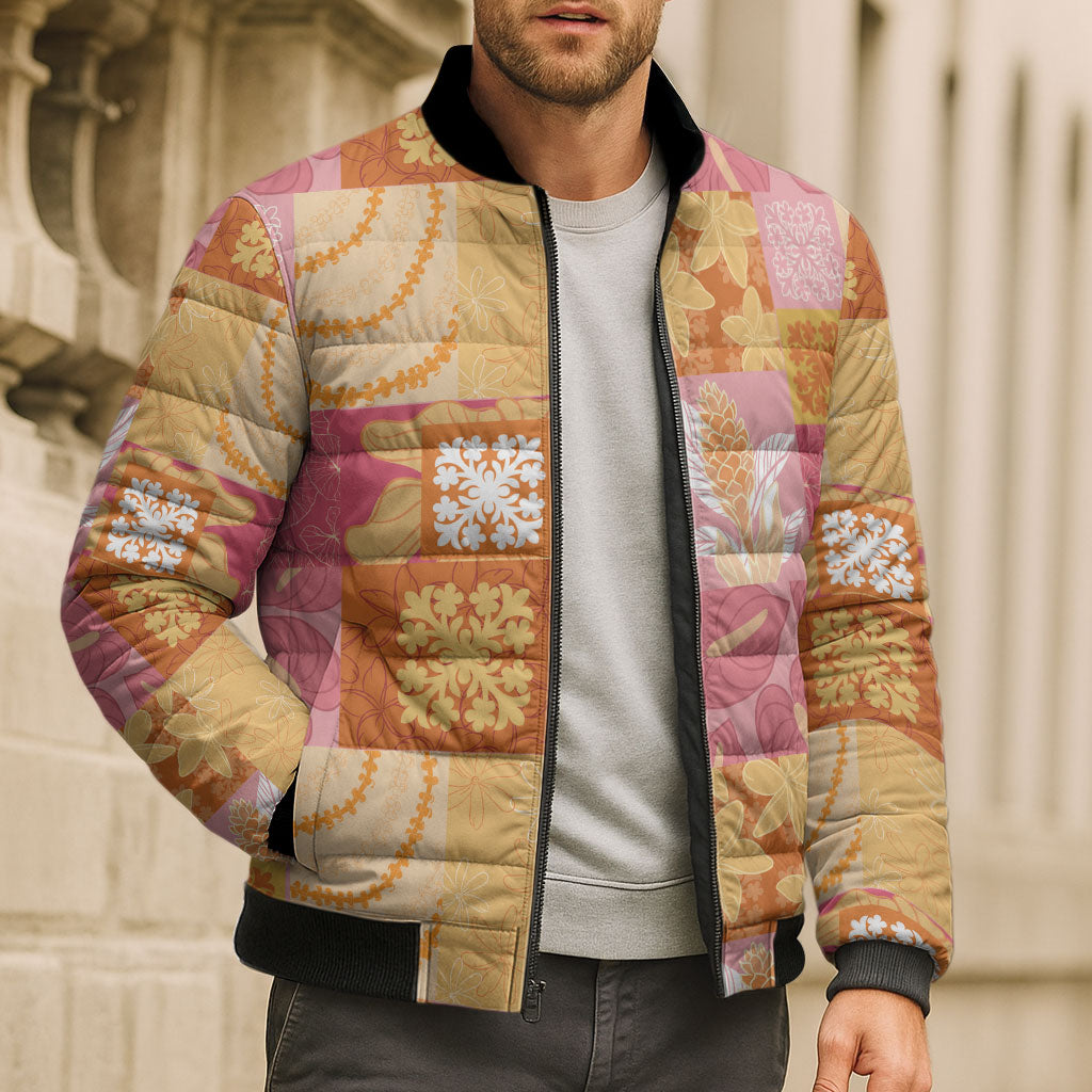 Aloha Hawaii Quilt Floral Patchwork Style Bomber Puffer Jacket