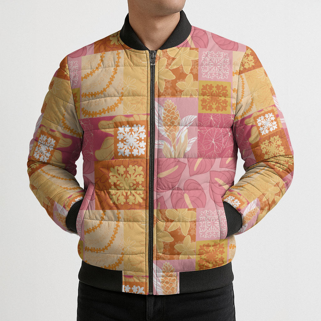 Aloha Hawaii Quilt Floral Patchwork Style Bomber Puffer Jacket