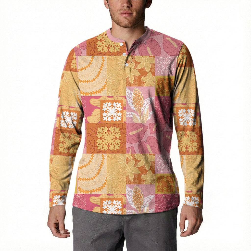 Aloha Hawaii Quilt Floral Patchwork Style Button Sweatshirt