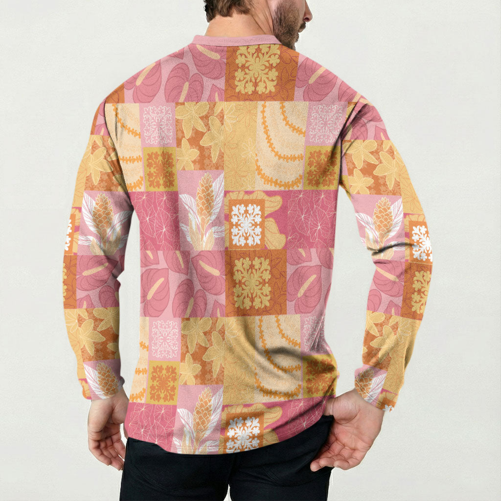 Aloha Hawaii Quilt Floral Patchwork Style Button Sweatshirt