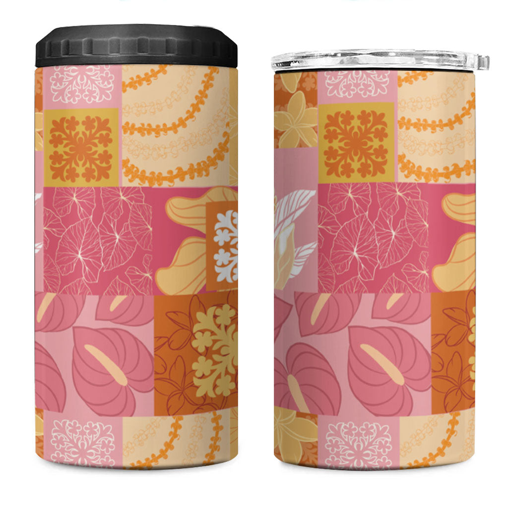 Aloha Hawaii Quilt Floral Patchwork Style 4 in 1 Can Cooler Tumbler