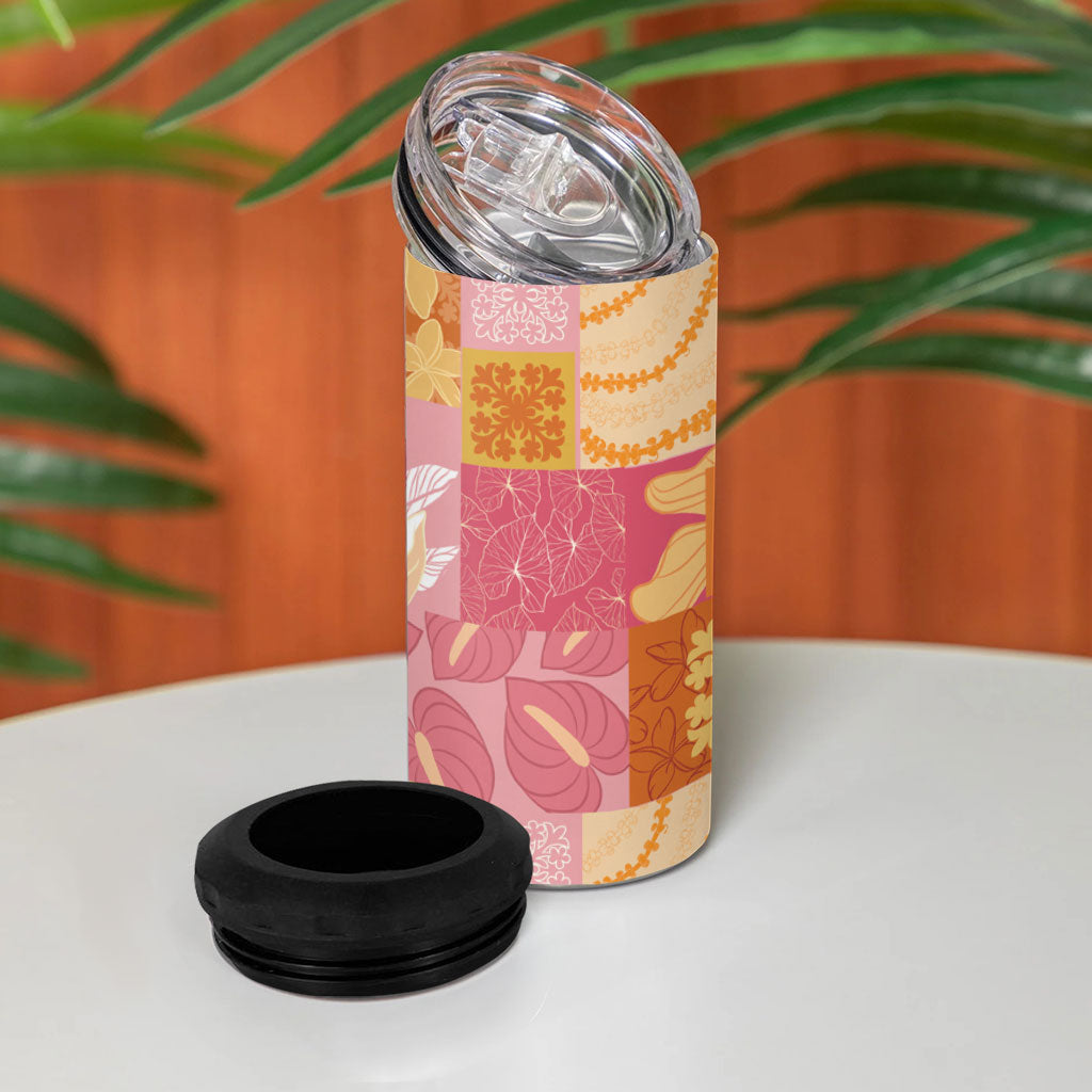 Aloha Hawaii Quilt Floral Patchwork Style 4 in 1 Can Cooler Tumbler