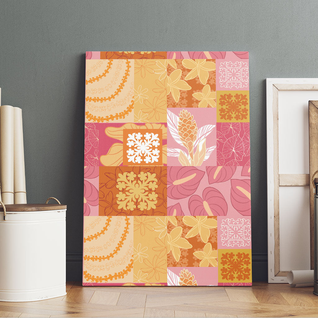 Aloha Hawaii Quilt Floral Patchwork Style Canvas Wall Art