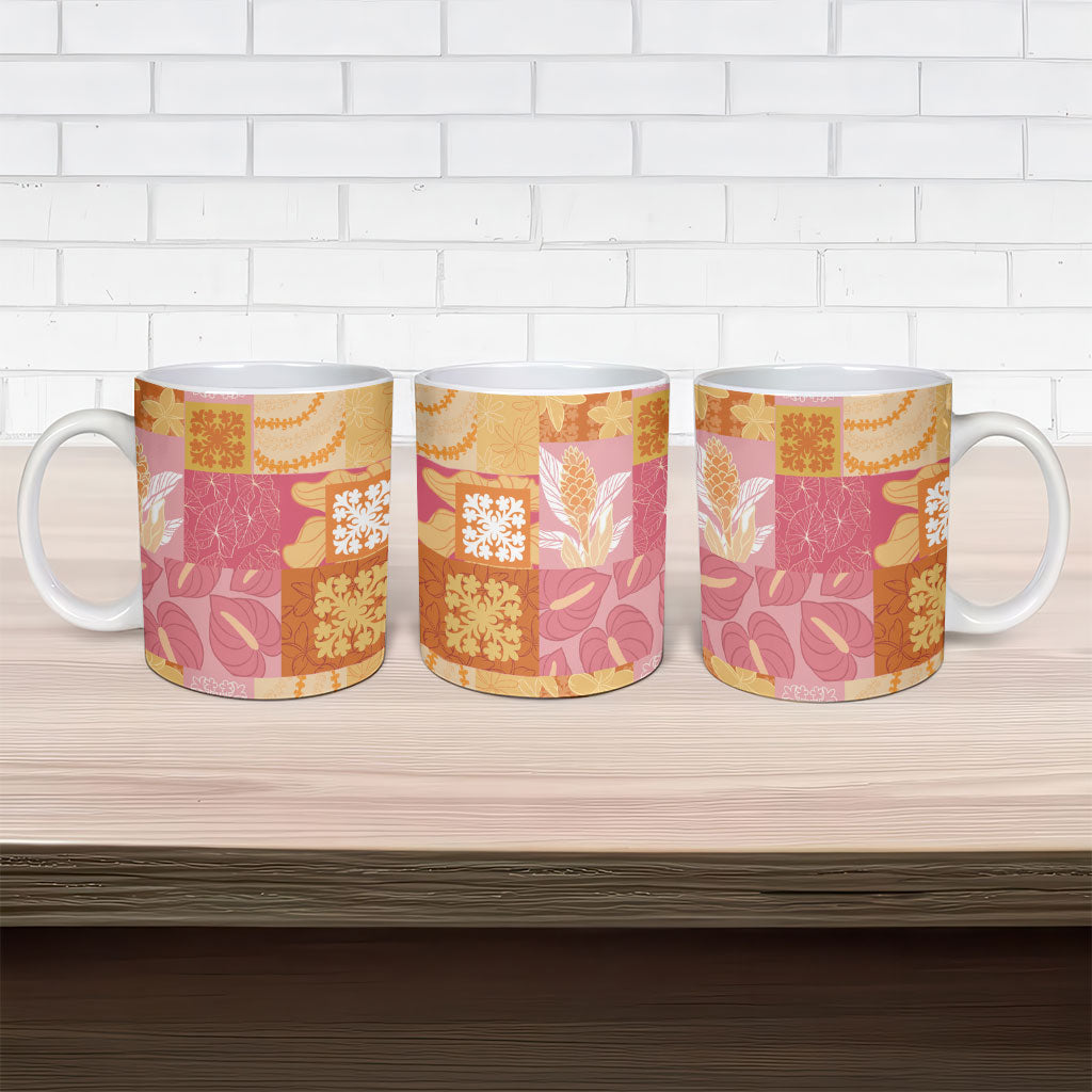 Aloha Hawaii Quilt Floral Patchwork Style Ceramic Mug