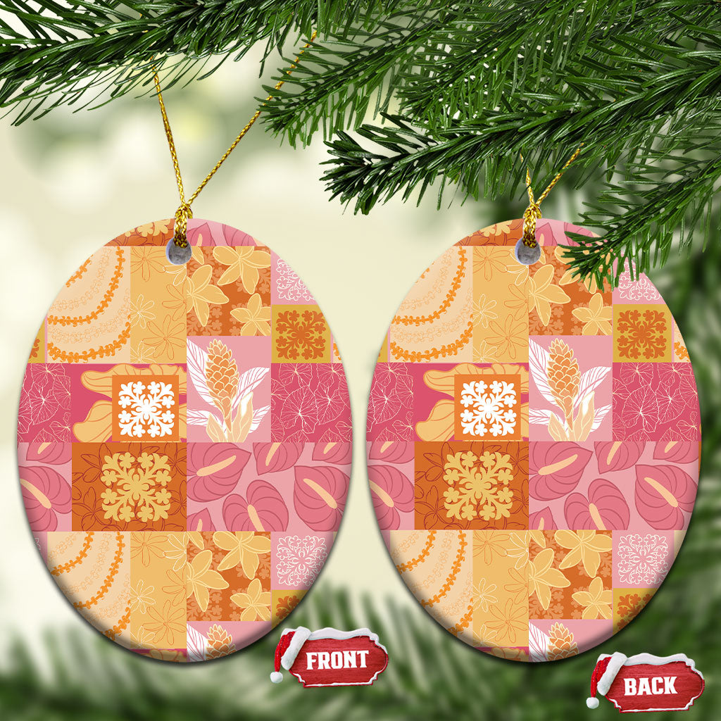Aloha Hawaii Quilt Floral Patchwork Style Ceramic Ornament