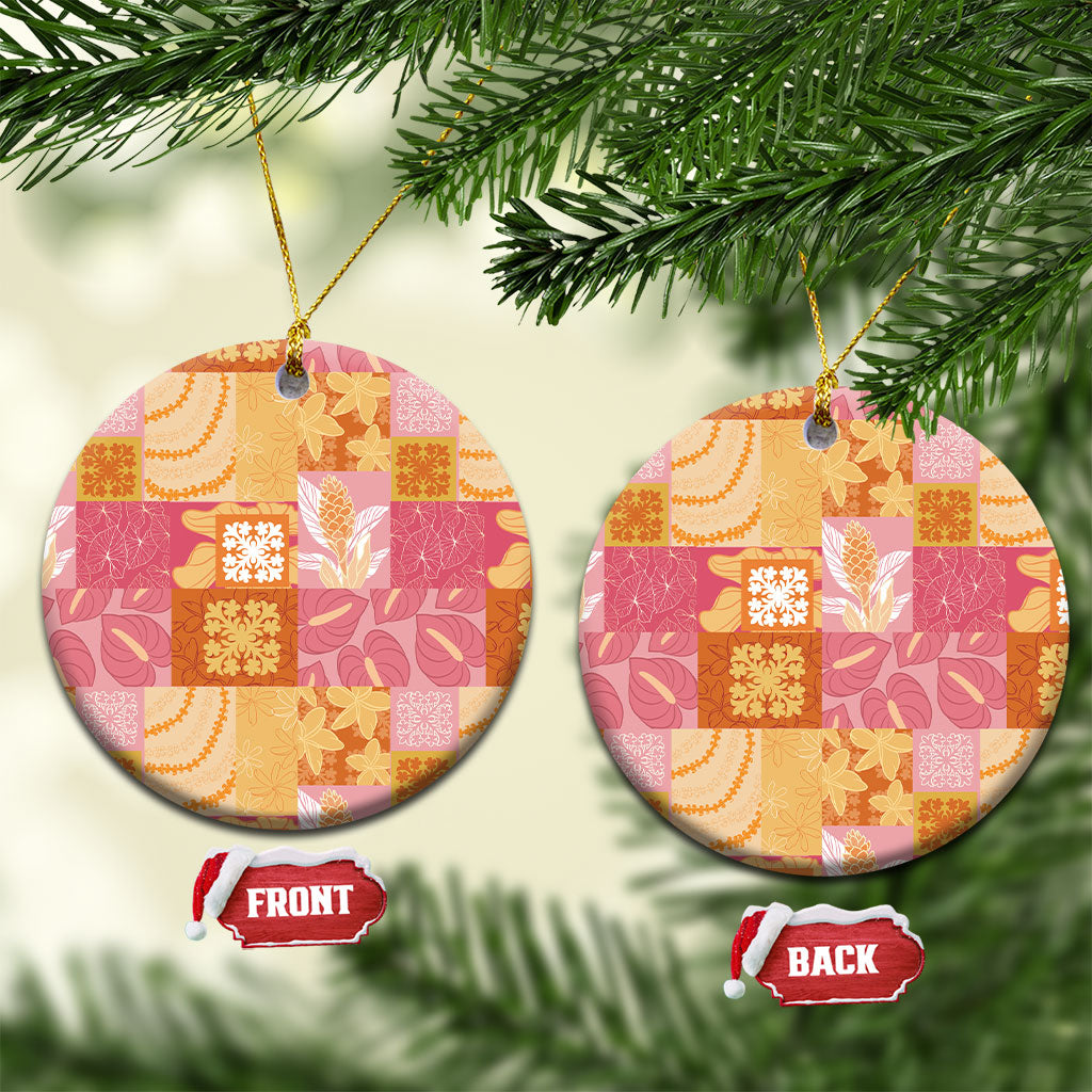Aloha Hawaii Quilt Floral Patchwork Style Ceramic Ornament