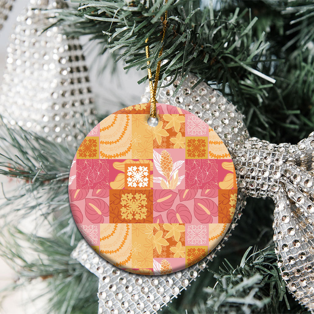 Aloha Hawaii Quilt Floral Patchwork Style Ceramic Ornament