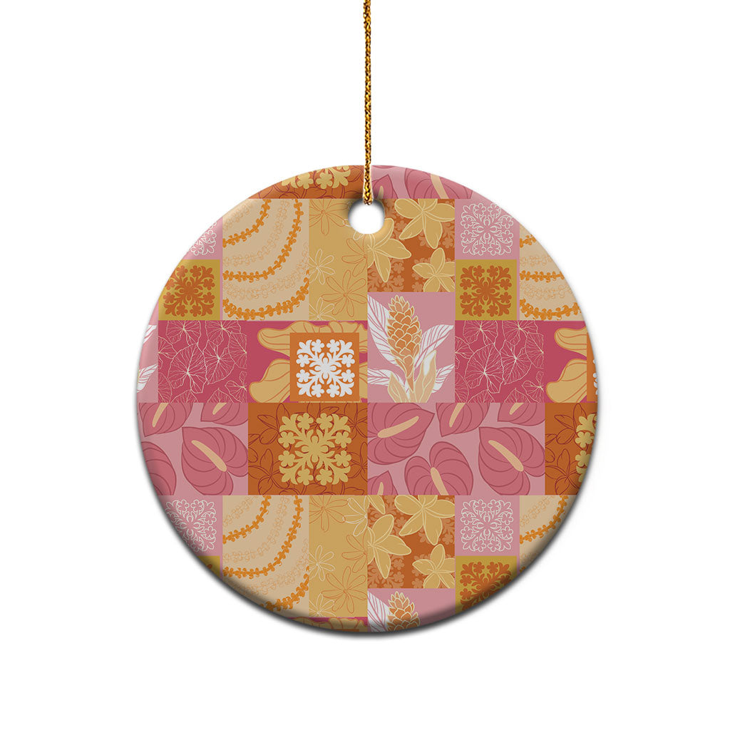 Aloha Hawaii Quilt Floral Patchwork Style Ceramic Ornament