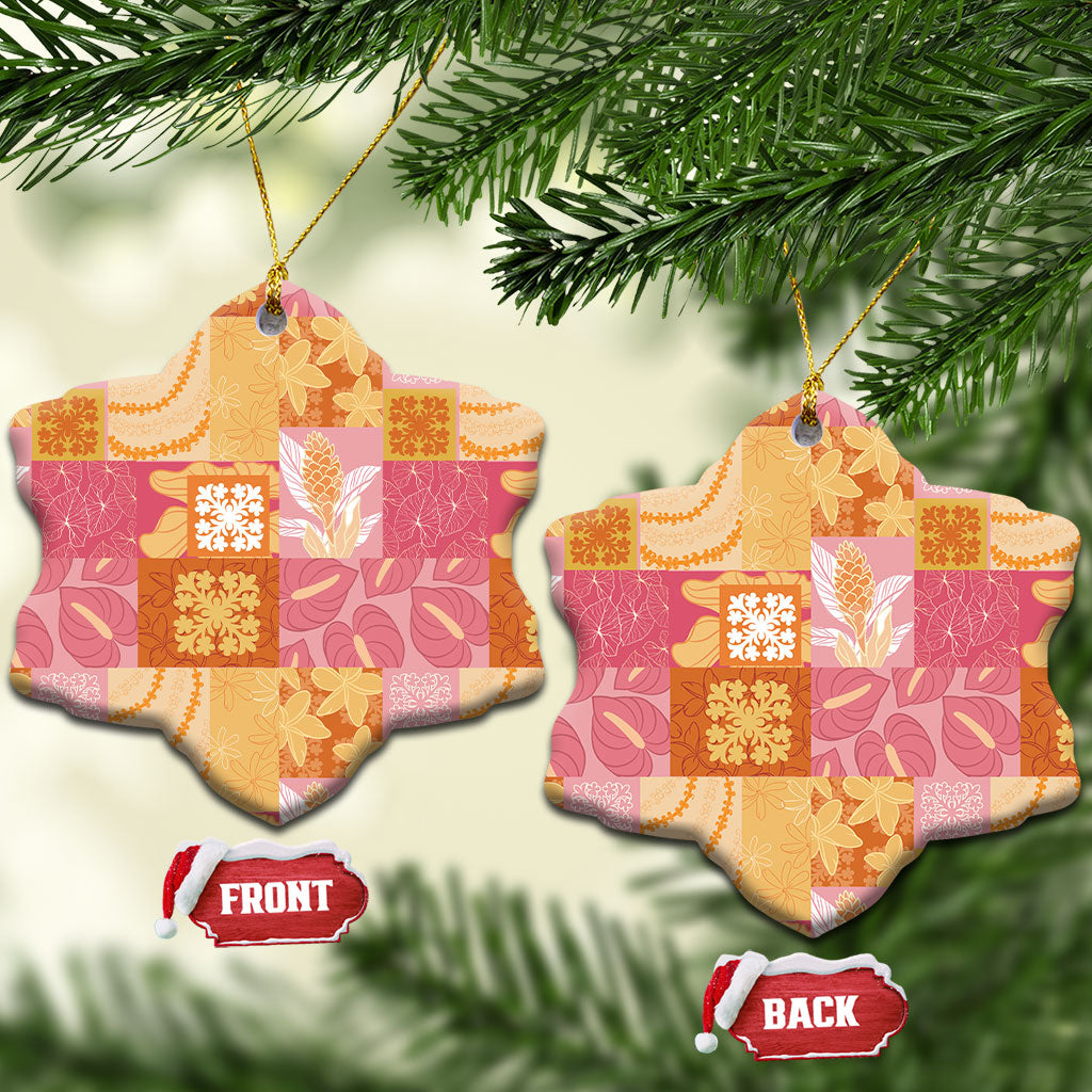 Aloha Hawaii Quilt Floral Patchwork Style Ceramic Ornament