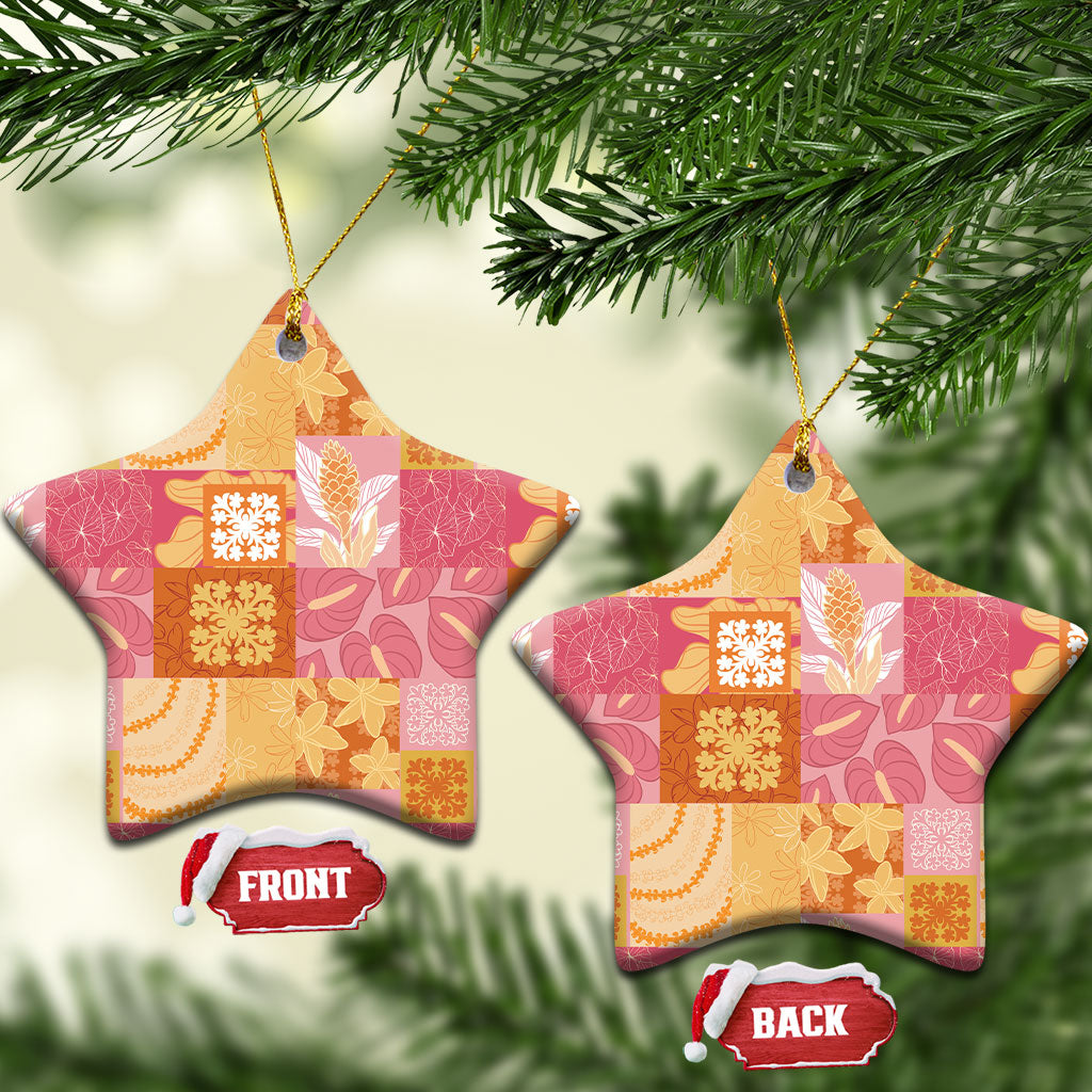 Aloha Hawaii Quilt Floral Patchwork Style Ceramic Ornament