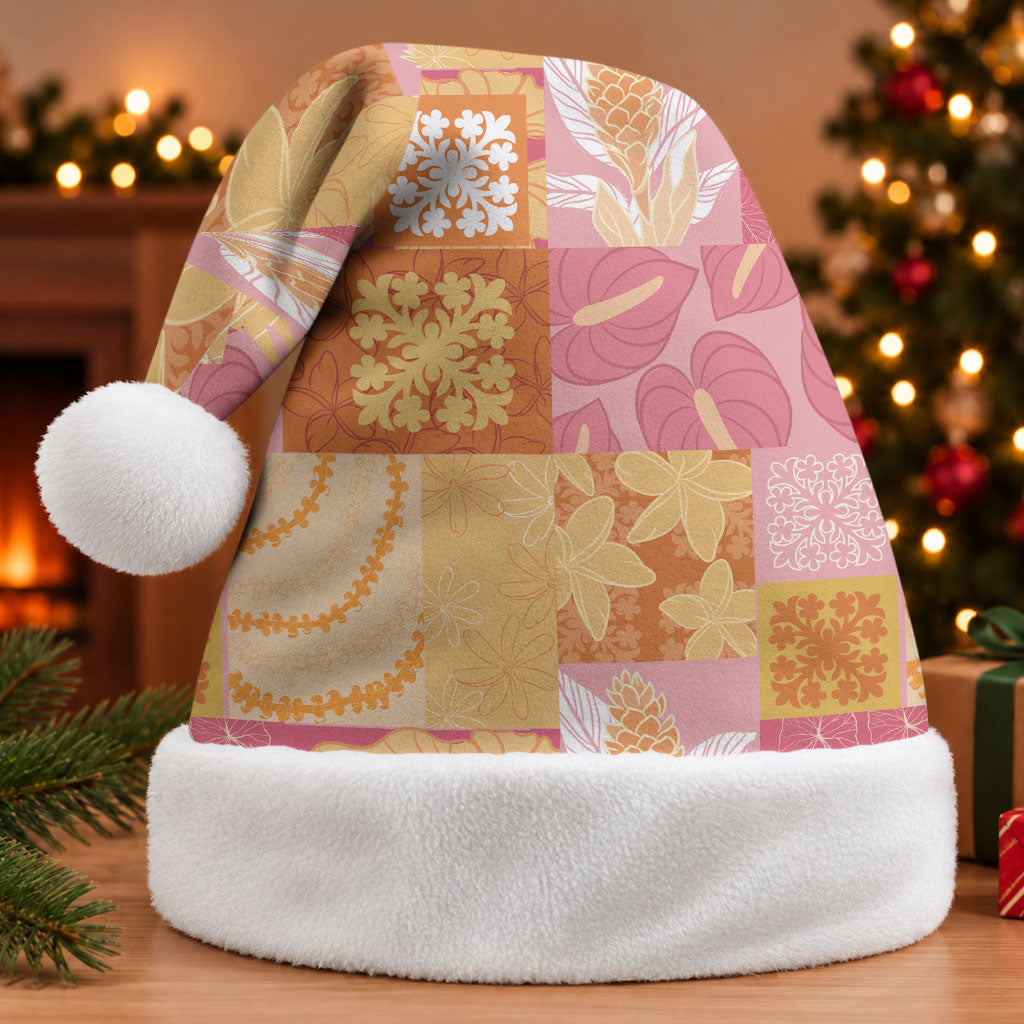 Aloha Hawaii Quilt Floral Patchwork Style Christmas Santa Hat
