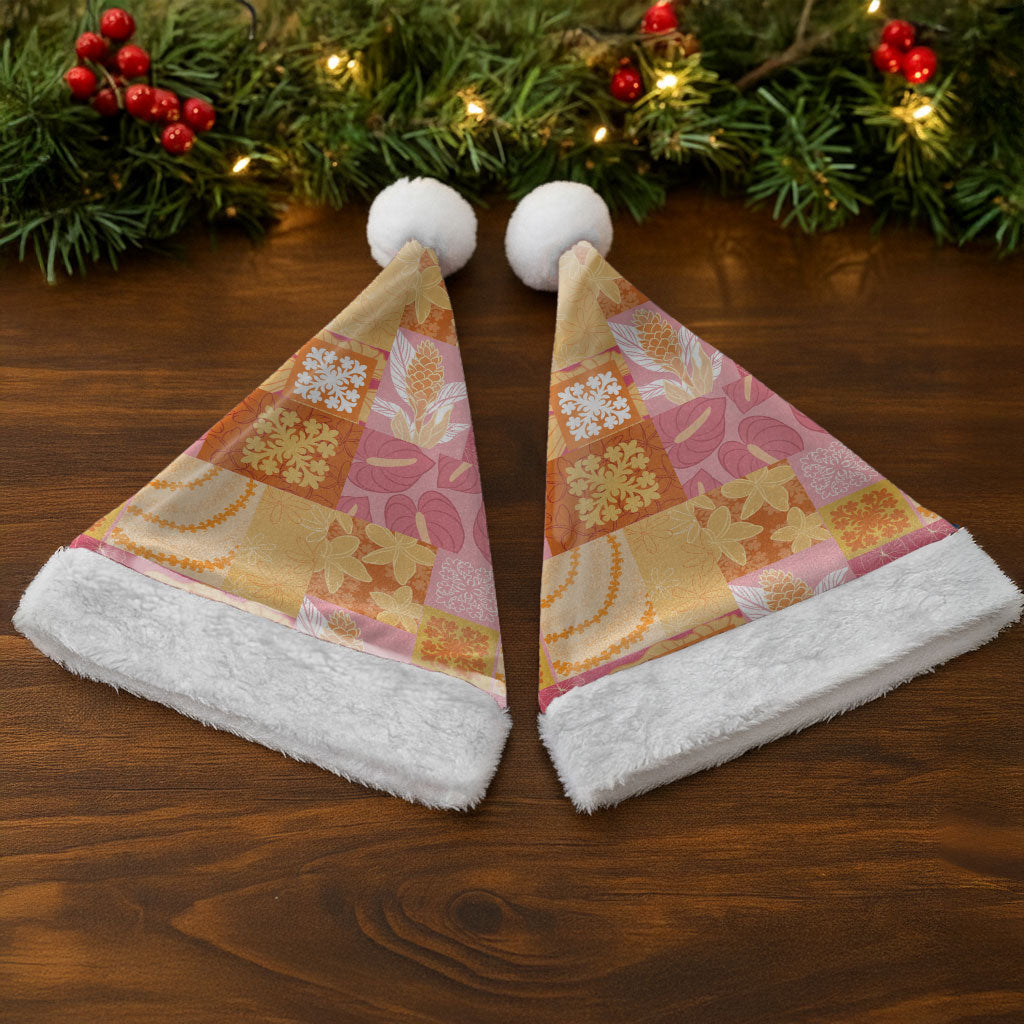 Aloha Hawaii Quilt Floral Patchwork Style Christmas Santa Hat