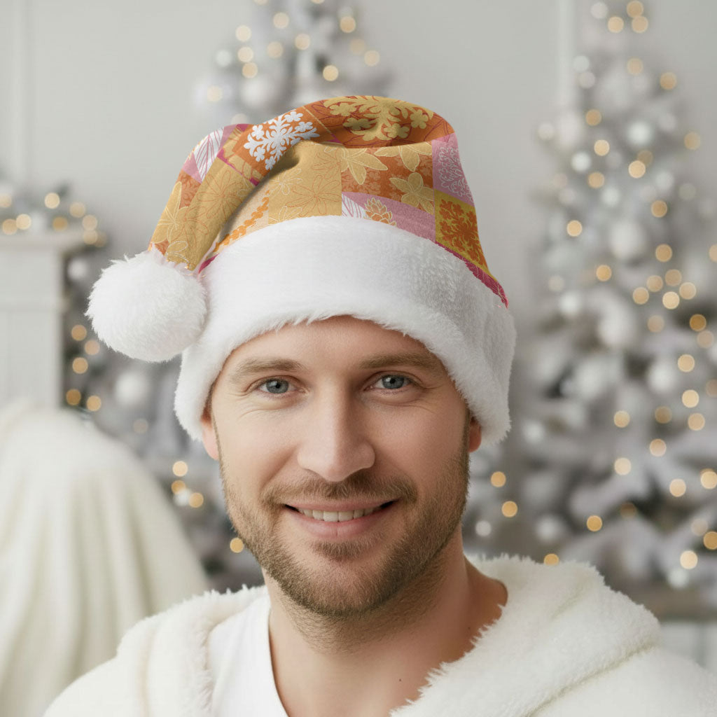 Aloha Hawaii Quilt Floral Patchwork Style Christmas Santa Hat