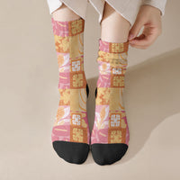 Aloha Hawaii Quilt Floral Patchwork Style Crew Socks