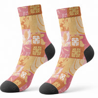Aloha Hawaii Quilt Floral Patchwork Style Crew Socks