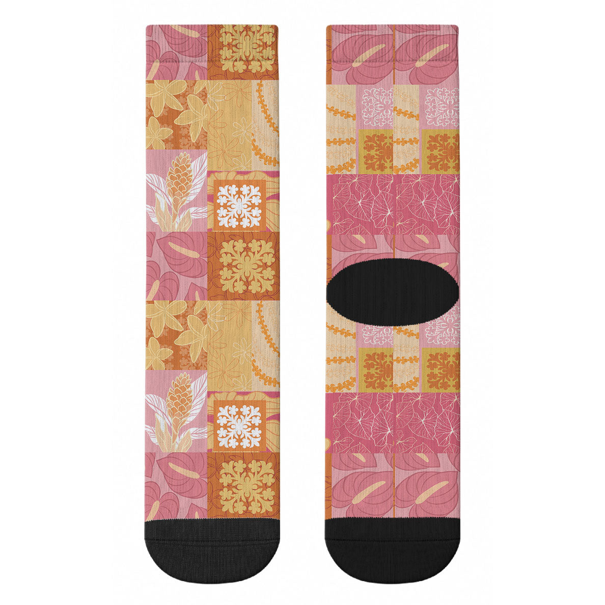 Aloha Hawaii Quilt Floral Patchwork Style Crew Socks
