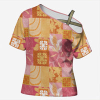 Aloha Hawaii Quilt Floral Patchwork Style Cross Shoulder Shirt