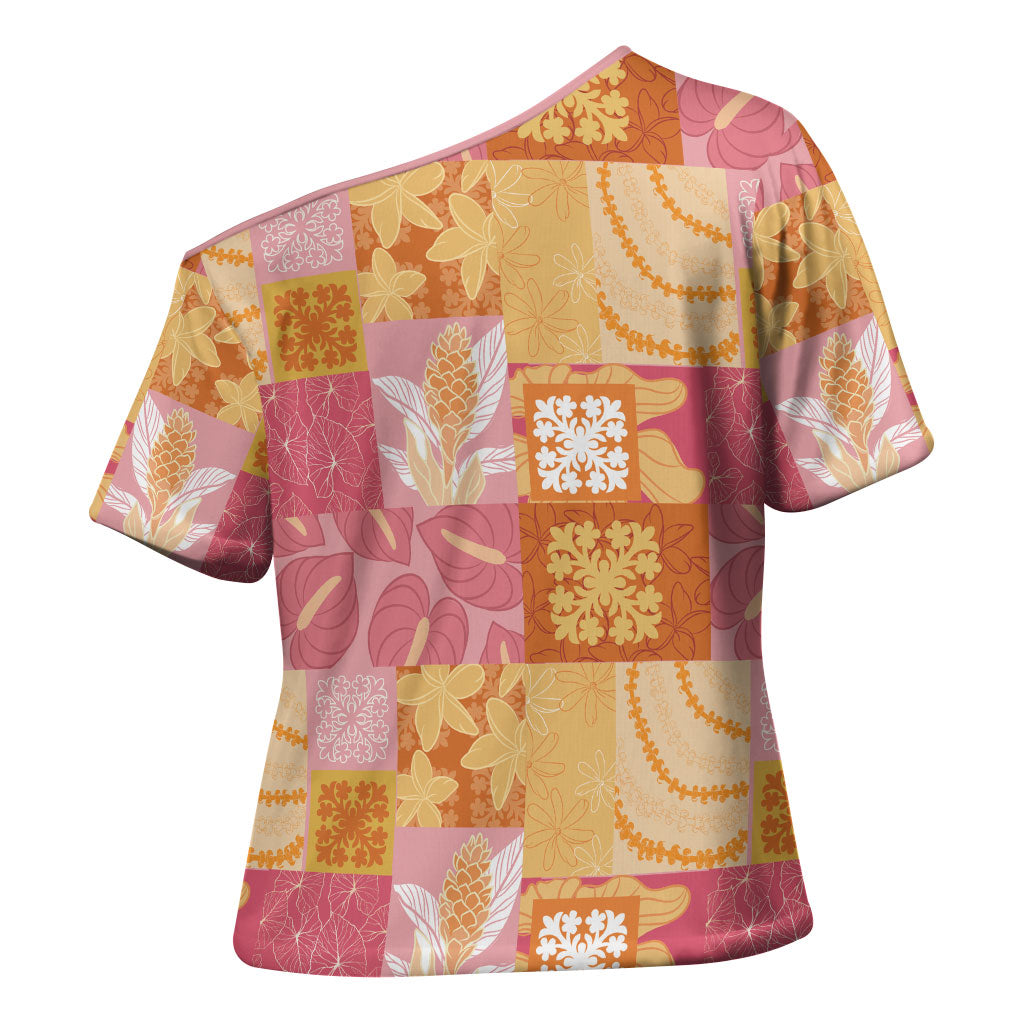 Aloha Hawaii Quilt Floral Patchwork Style Cross Shoulder Shirt