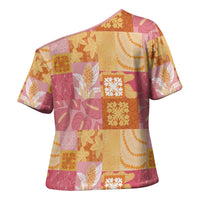 Aloha Hawaii Quilt Floral Patchwork Style Cross Shoulder Shirt