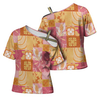 Aloha Hawaii Quilt Floral Patchwork Style Cross Shoulder Shirt