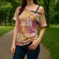 Aloha Hawaii Quilt Floral Patchwork Style Cross Shoulder Shirt