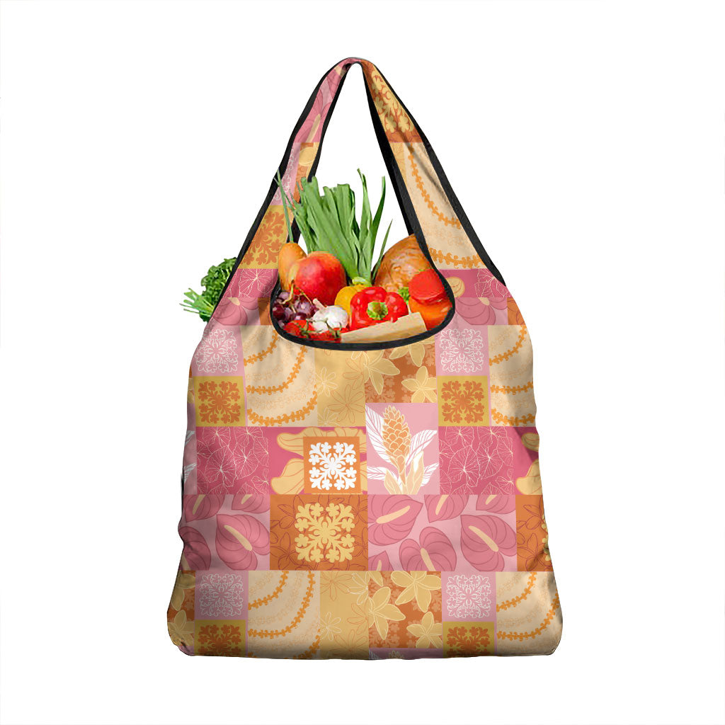 Aloha Hawaii Quilt Floral Patchwork Style Grocery Bag
