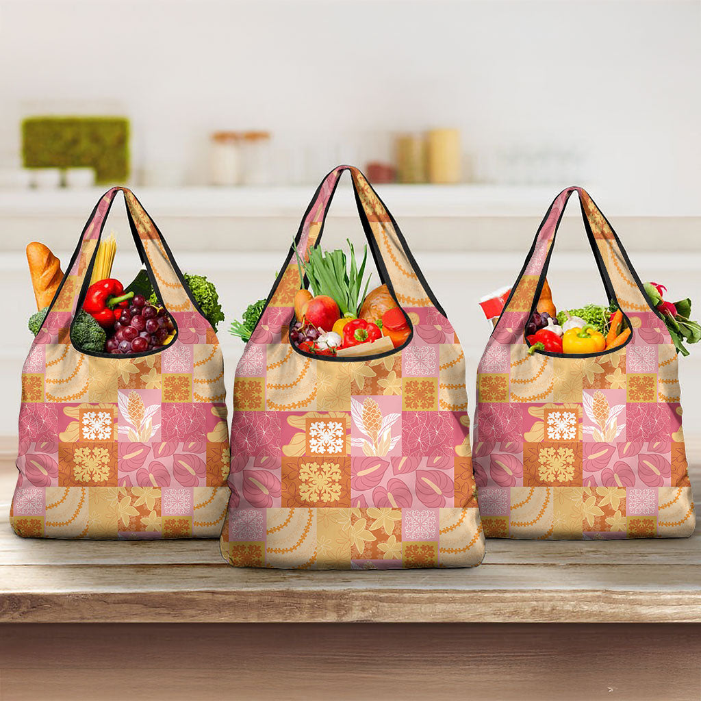 Aloha Hawaii Quilt Floral Patchwork Style Grocery Bag