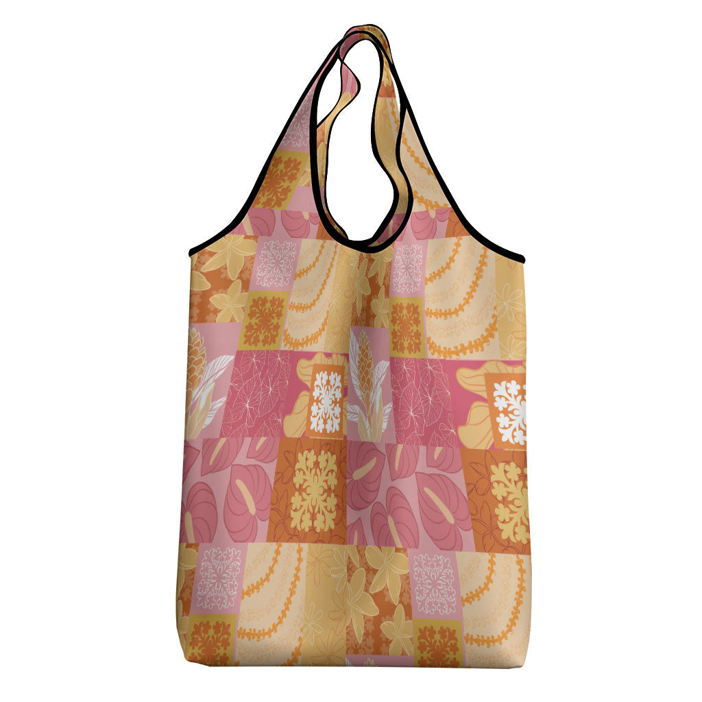 Aloha Hawaii Quilt Floral Patchwork Style Grocery Bag