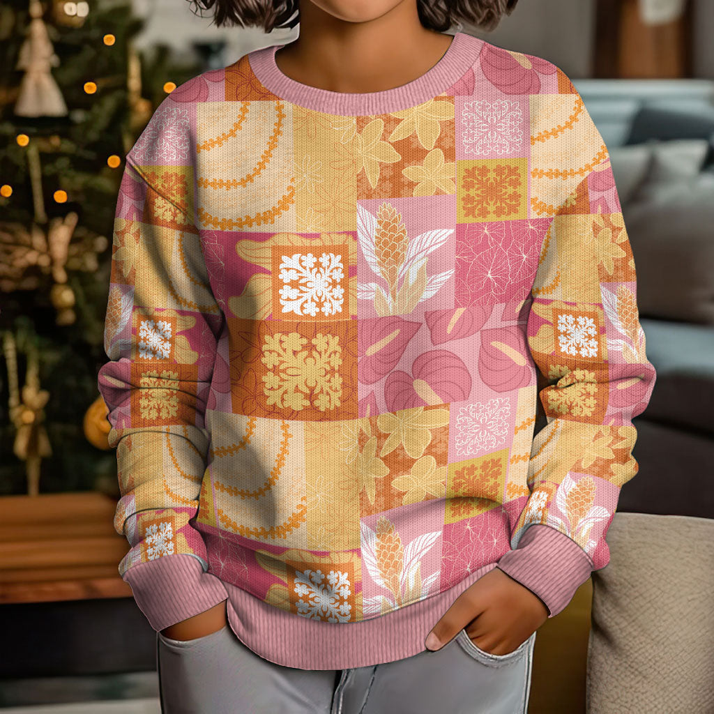 Aloha Hawaii Quilt Floral Patchwork Style Kid Ugly Christmas Sweater