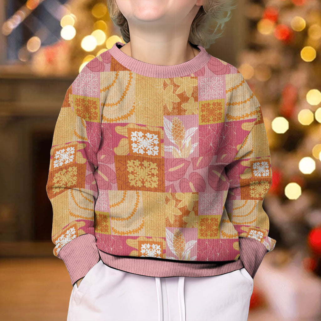 Aloha Hawaii Quilt Floral Patchwork Style Kid Ugly Christmas Sweater