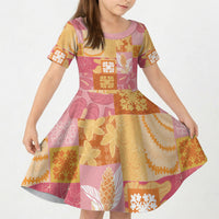 Aloha Hawaii Quilt Floral Patchwork Style Kid Short Sleeve Dress