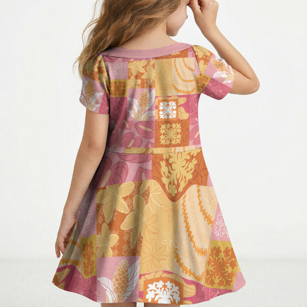 Aloha Hawaii Quilt Floral Patchwork Style Kid Short Sleeve Dress