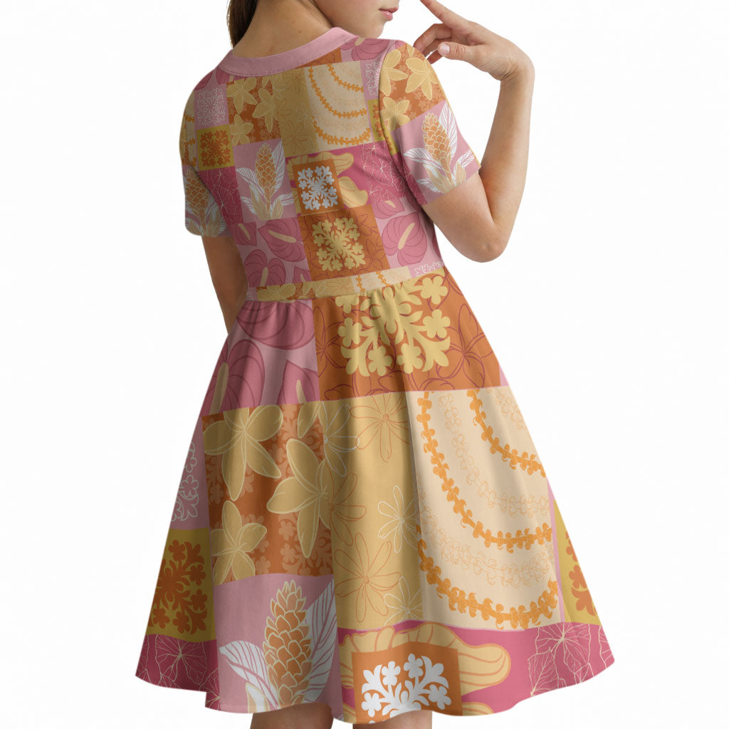 Aloha Hawaii Quilt Floral Patchwork Style Kid Short Sleeve Dress