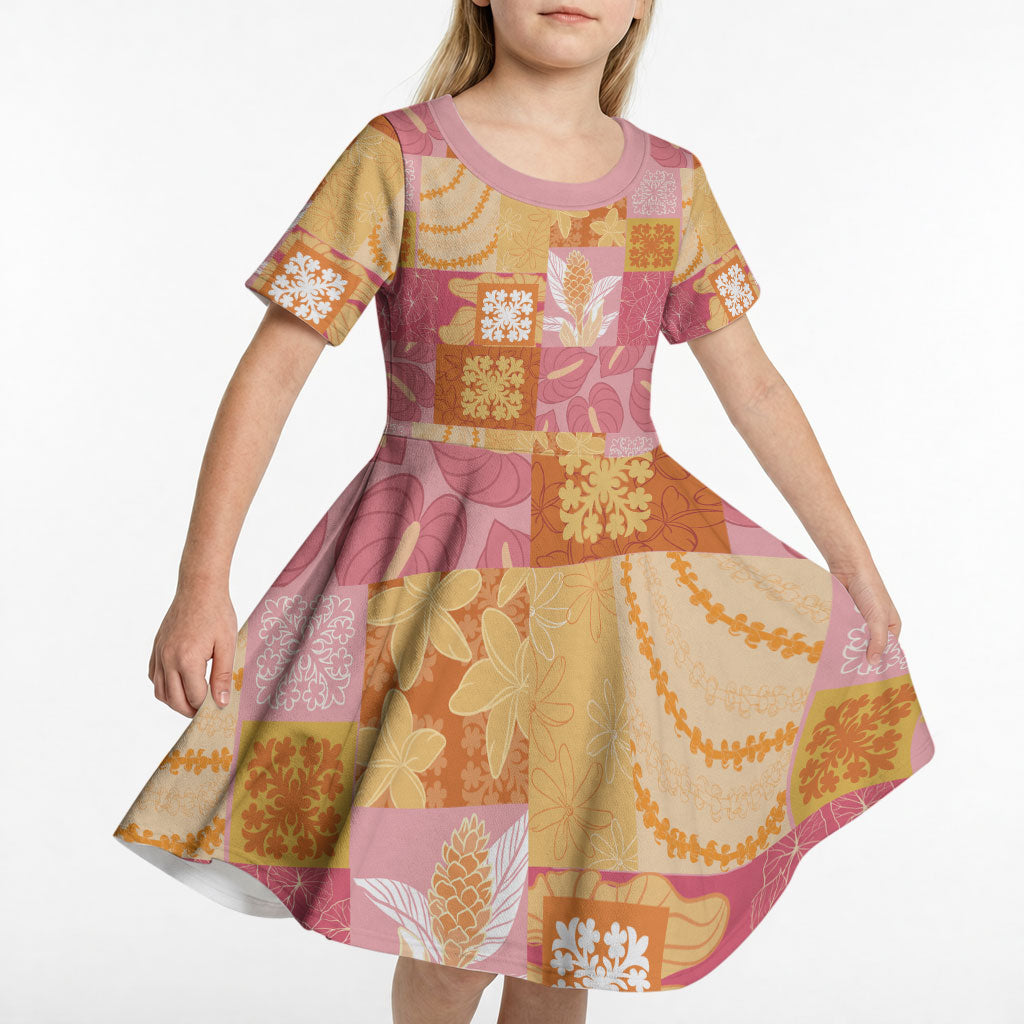 Aloha Hawaii Quilt Floral Patchwork Style Kid Short Sleeve Dress