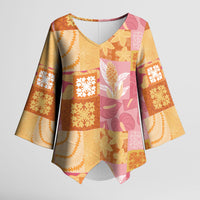 Aloha Hawaii Quilt Floral Patchwork Style Kimono Sleeve Blouse