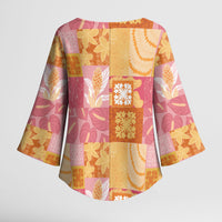 Aloha Hawaii Quilt Floral Patchwork Style Kimono Sleeve Blouse