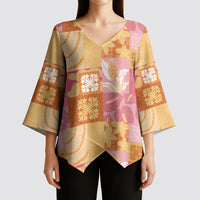 Aloha Hawaii Quilt Floral Patchwork Style Kimono Sleeve Blouse