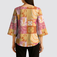 Aloha Hawaii Quilt Floral Patchwork Style Kimono Sleeve Blouse