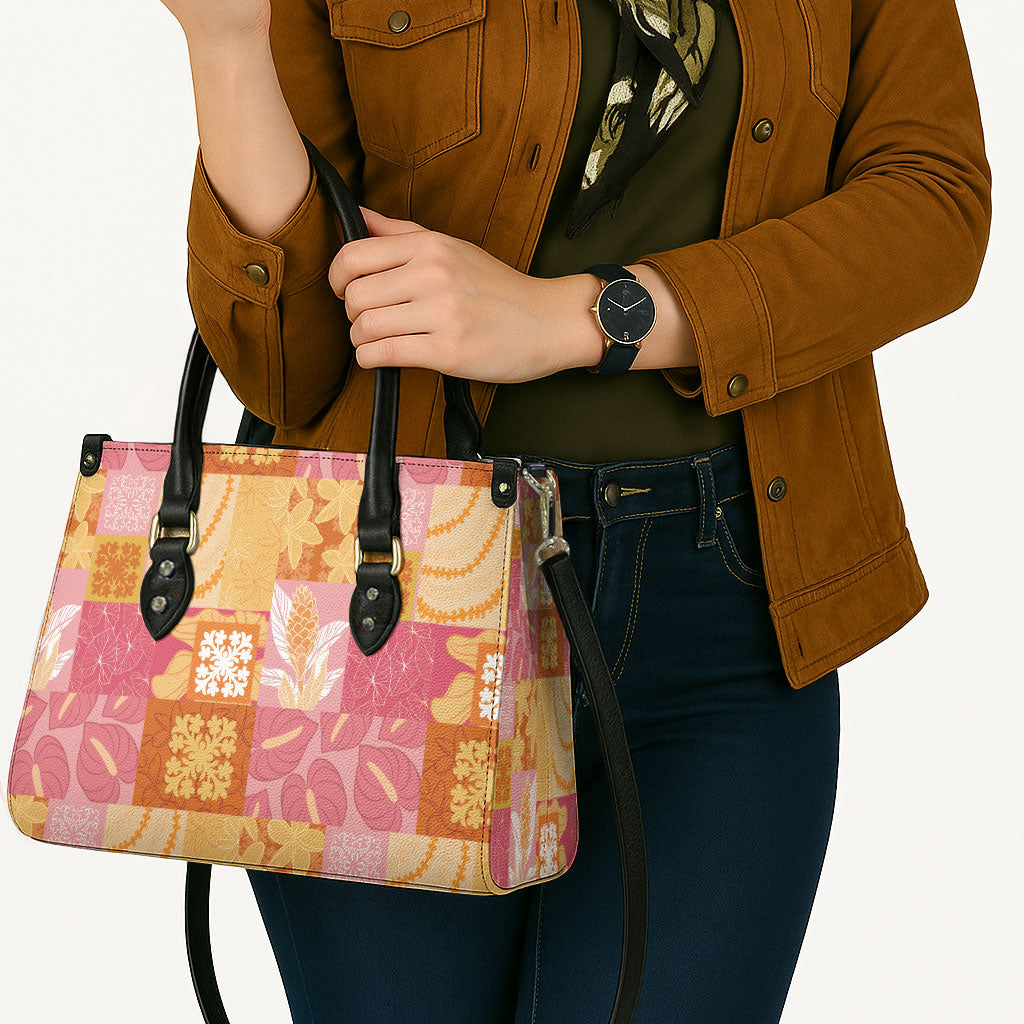 Aloha Hawaii Quilt Floral Patchwork Style Leather Bag