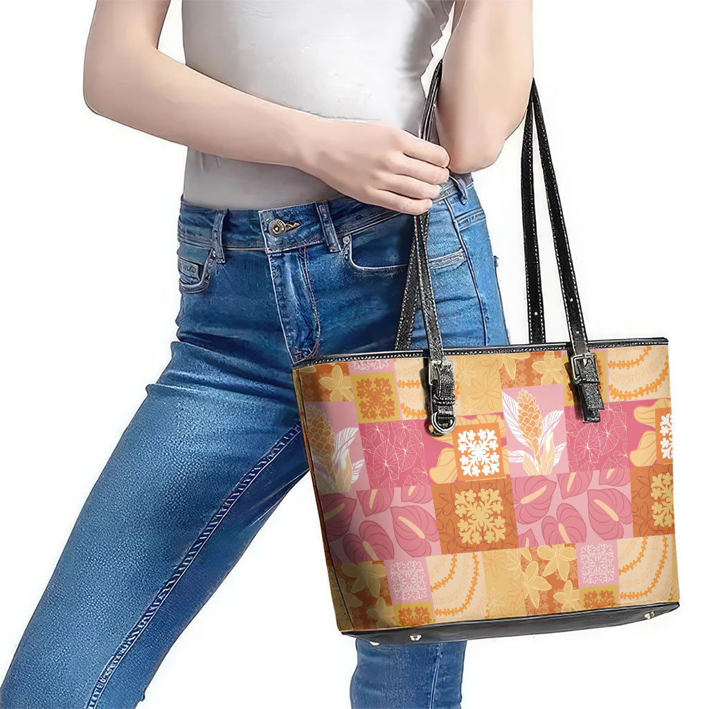 Aloha Hawaii Quilt Floral Patchwork Style Leather Tote Bag