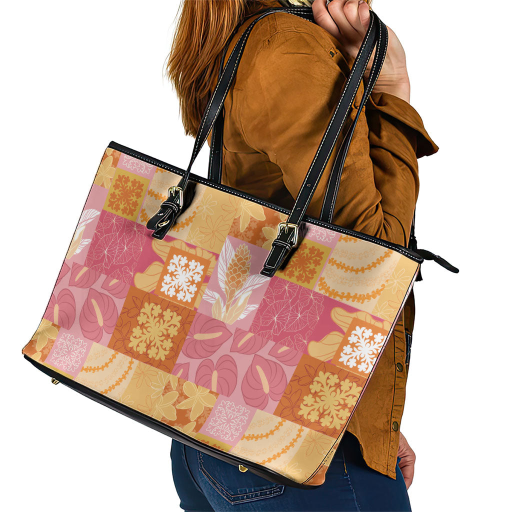 Aloha Hawaii Quilt Floral Patchwork Style Leather Tote Bag