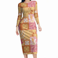 Aloha Hawaii Quilt Floral Patchwork Style Long Sleeve Bodycon Dress